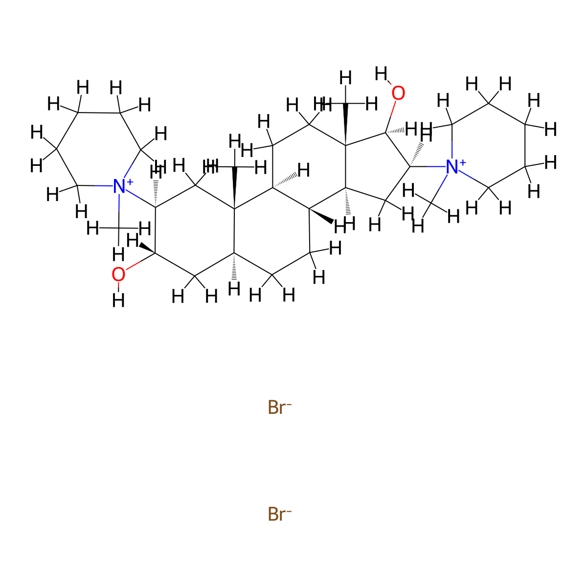 2,16-Bis(1-methylpiperidin-1-ium-1-yl)androstane-3,17-diol dibromide molecular structure, CAS 15500-65-9