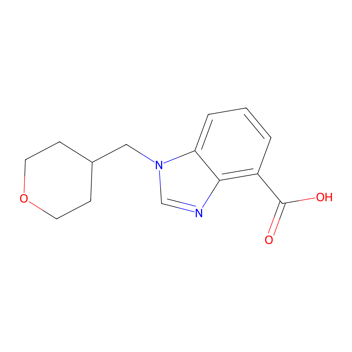 1-[(oxan-4-yl)methyl]-1H-1,3-benzodiazole-4-carboxylic acid molecular structure, CAS 1550075-61-0