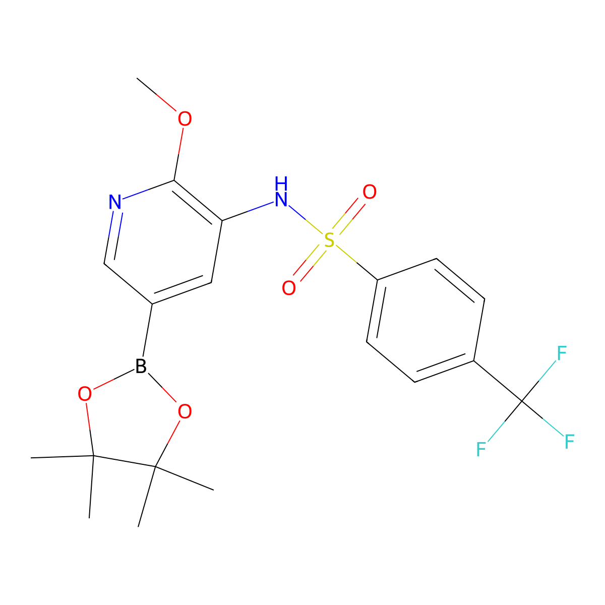 N-[2-methoxy-5-(4,4,5,5-tetramethyl-1,3,2-dioxaborolan-2-yl)pyridin-3-yl]-4-(trifluoromethyl)benzene-1-sulfonamide molecular structure, CAS 1550190-39-0
