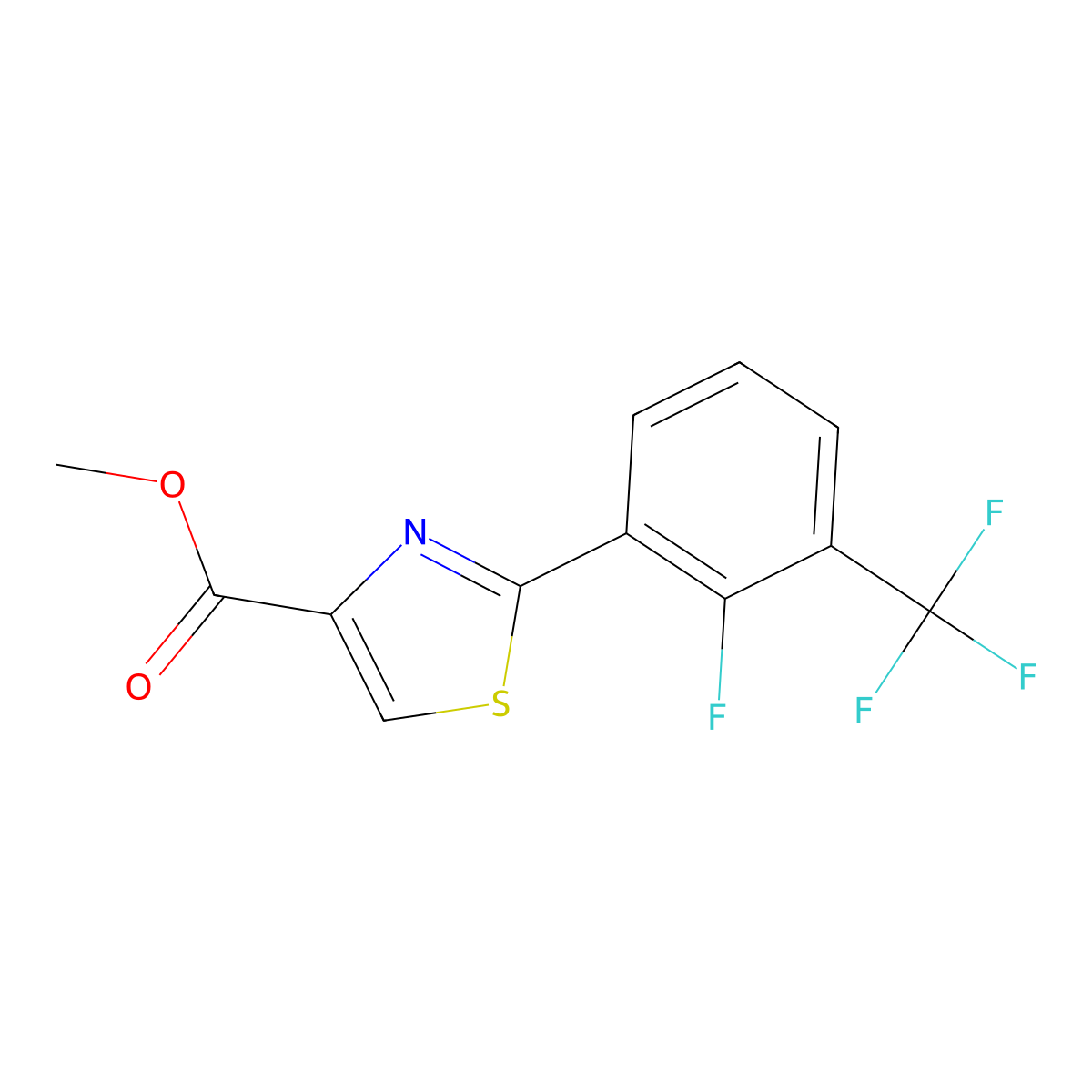Methyl 2-(2-fluoro-3-(trifluoromethyl)phenyl)thiazole-4-carboxylate molecular structure, CAS 1550317-70-8