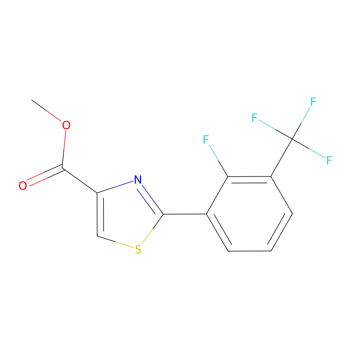 Methyl 2-(2-fluoro-3-(trifluoromethyl)phenyl)thiazole-4-carboxylate molecular structure, CAS 1550317-70-8