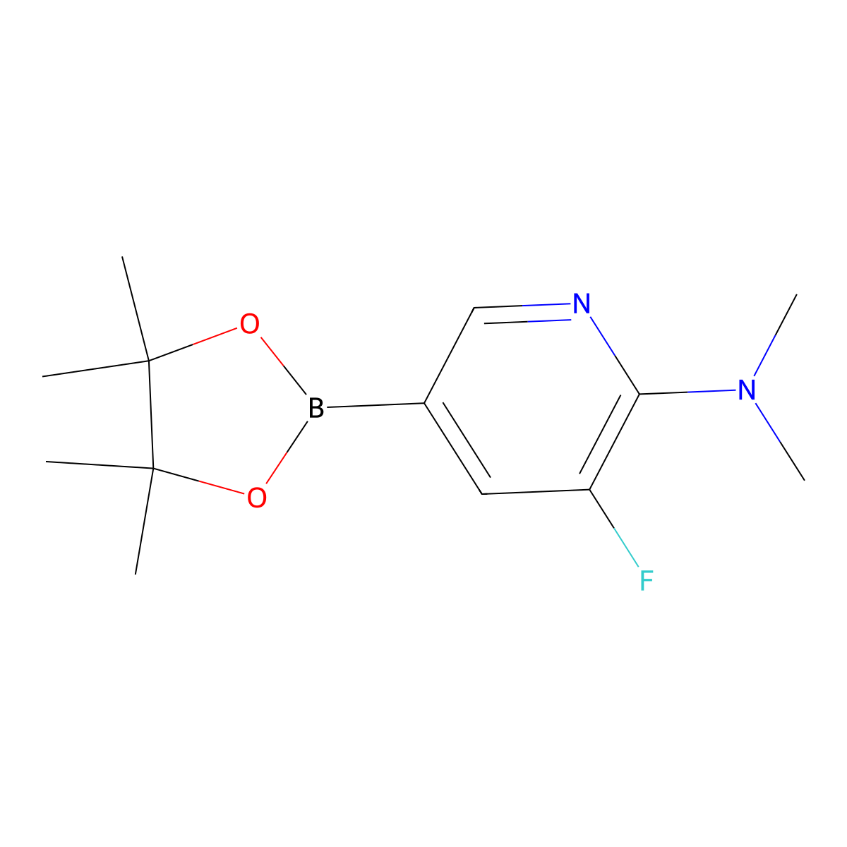 3-fluoro-N,N-dimethyl-5-(4,4,5,5-tetramethyl-1,3,2-dioxaborolan-2-yl)pyridin-2-amine molecular structure, CAS 1550370-68-7
