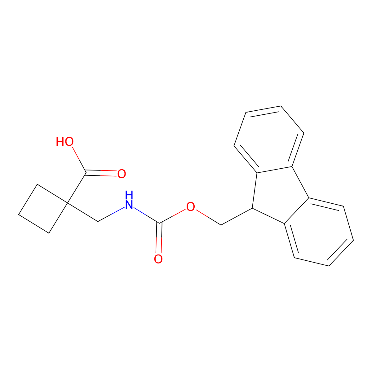 1-(((((9H-fluoren-9-yl)methoxy)carbonyl)amino)methyl)cyclobutane-1-carboxylic acid molecular structure, CAS 1550436-68-4