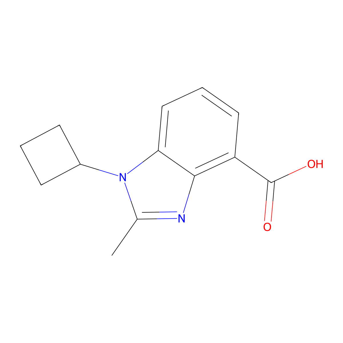 1-cyclobutyl-2-methyl-1H-1,3-benzodiazole-4-carboxylic acid molecular structure, CAS 1550440-58-8