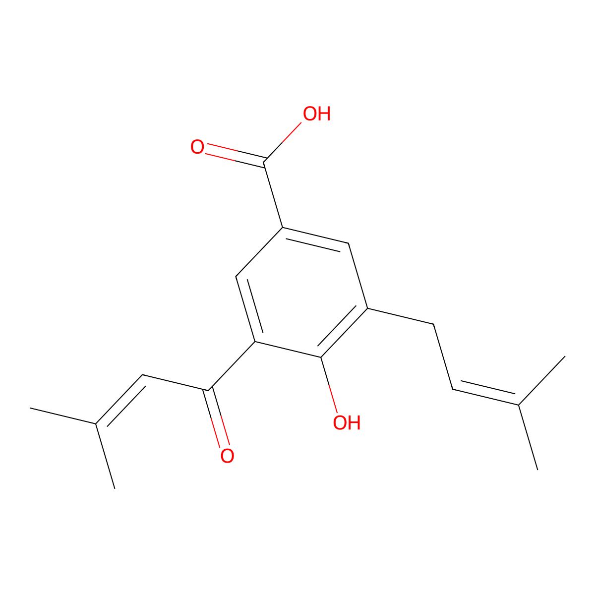 4-Hydroxy-3-(3-methyl-2-butenoyl)-5-(3-methyl-2-butenyl)benzoic acid molecular structure, CAS 155051-85-7