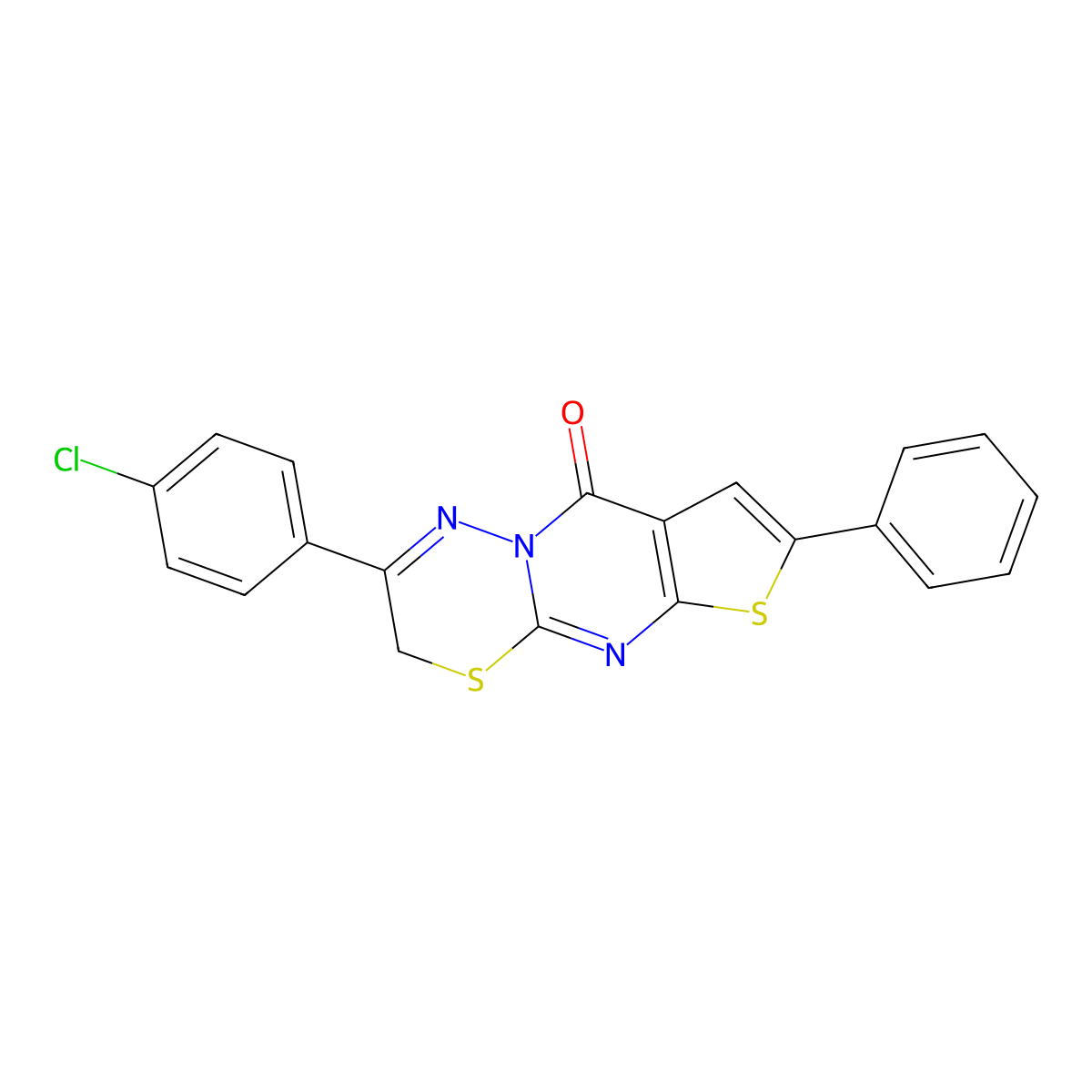 2-(4-Chlorophenyl)-7-phenyl-3H,9H-thieno[2',3':4,5]pyrimido[2,1-b][1,3,4]thiadiazin-9-one molecular structure, CAS 155054-38-9