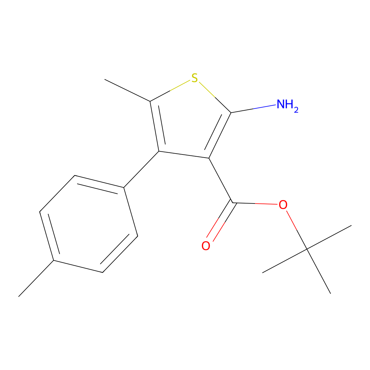 Tert-butyl 2-amino-5-methyl-4-(4-methylphenyl)thiophene-3-carboxylate molecular structure, CAS 1550671-36-7