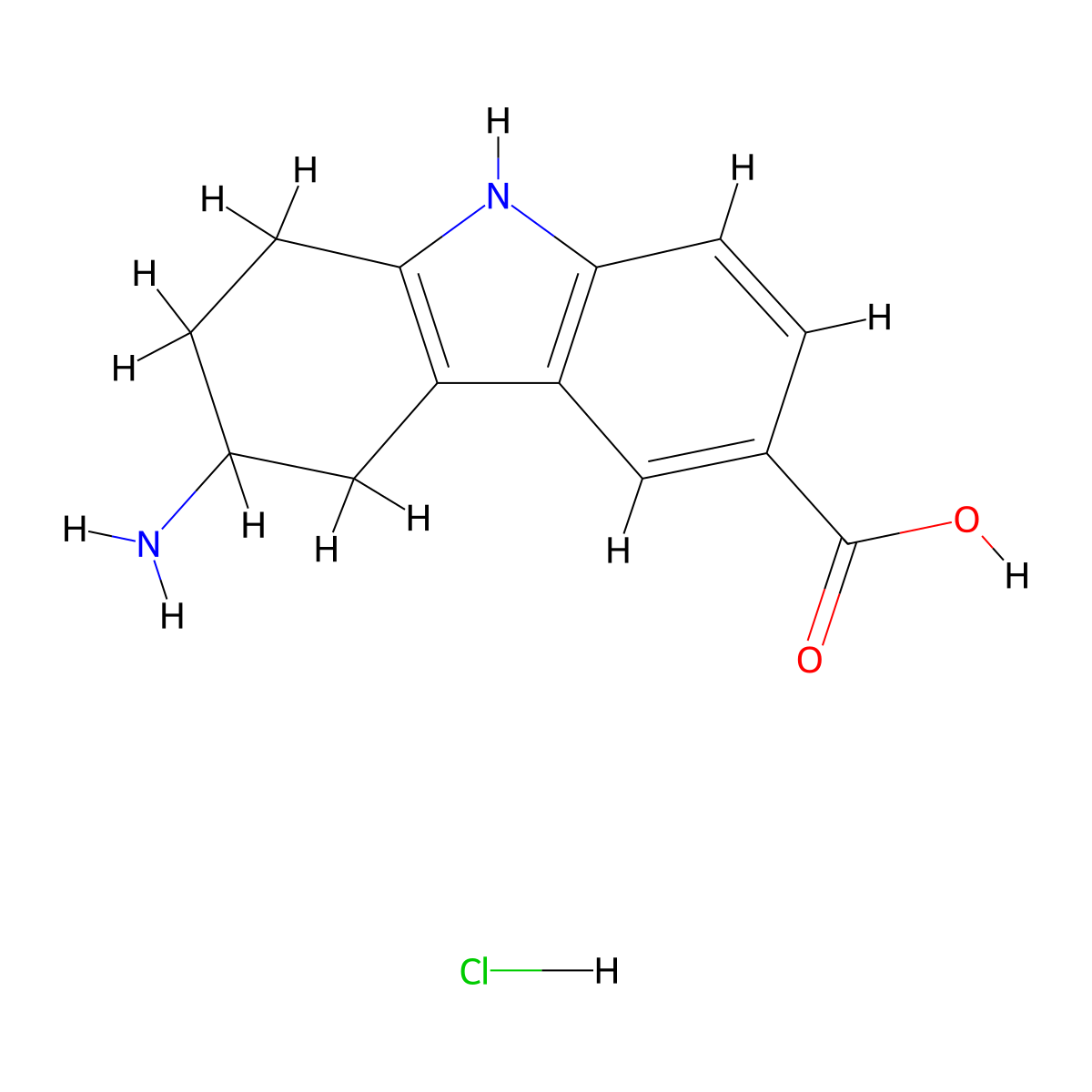 3-amino-2,3,4,9-tetrahydro-1H-carbazole-6-carboxylic acid hydrochloride molecular structure, CAS 1550686-90-2
