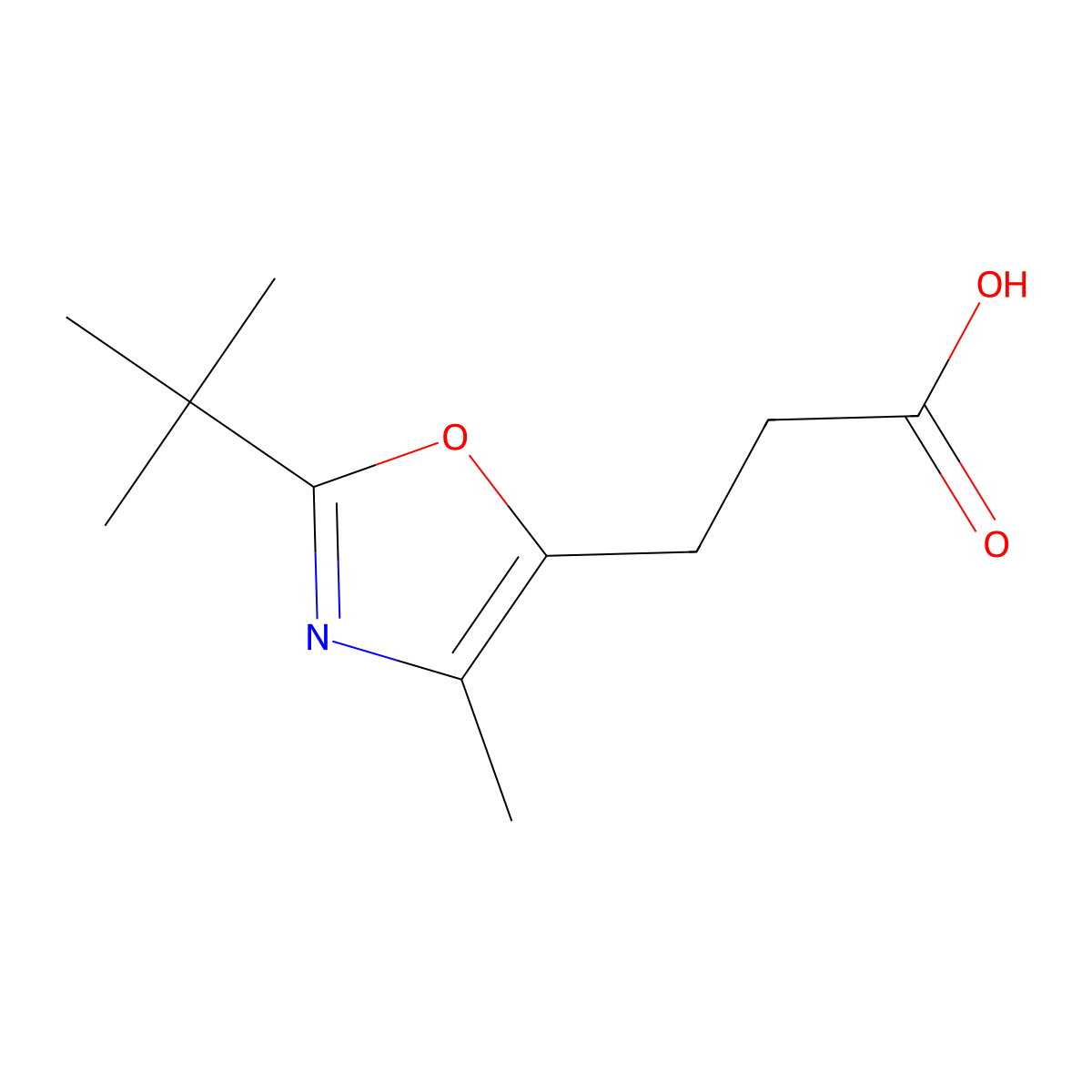 3-(2-Tert-butyl-4-methyl-1,3-oxazol-5-yl)propanoic acid molecular structure, CAS 1550701-42-2