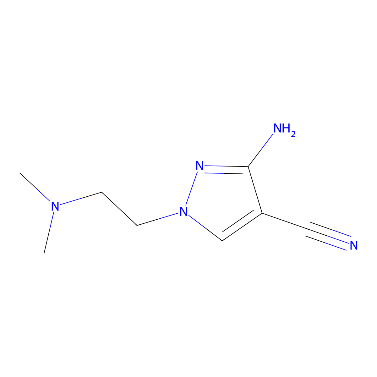 3-amino-1-[2-(dimethylamino)ethyl]-1H-pyrazole-4-carbonitrile molecular structure, CAS 1550792-87-4