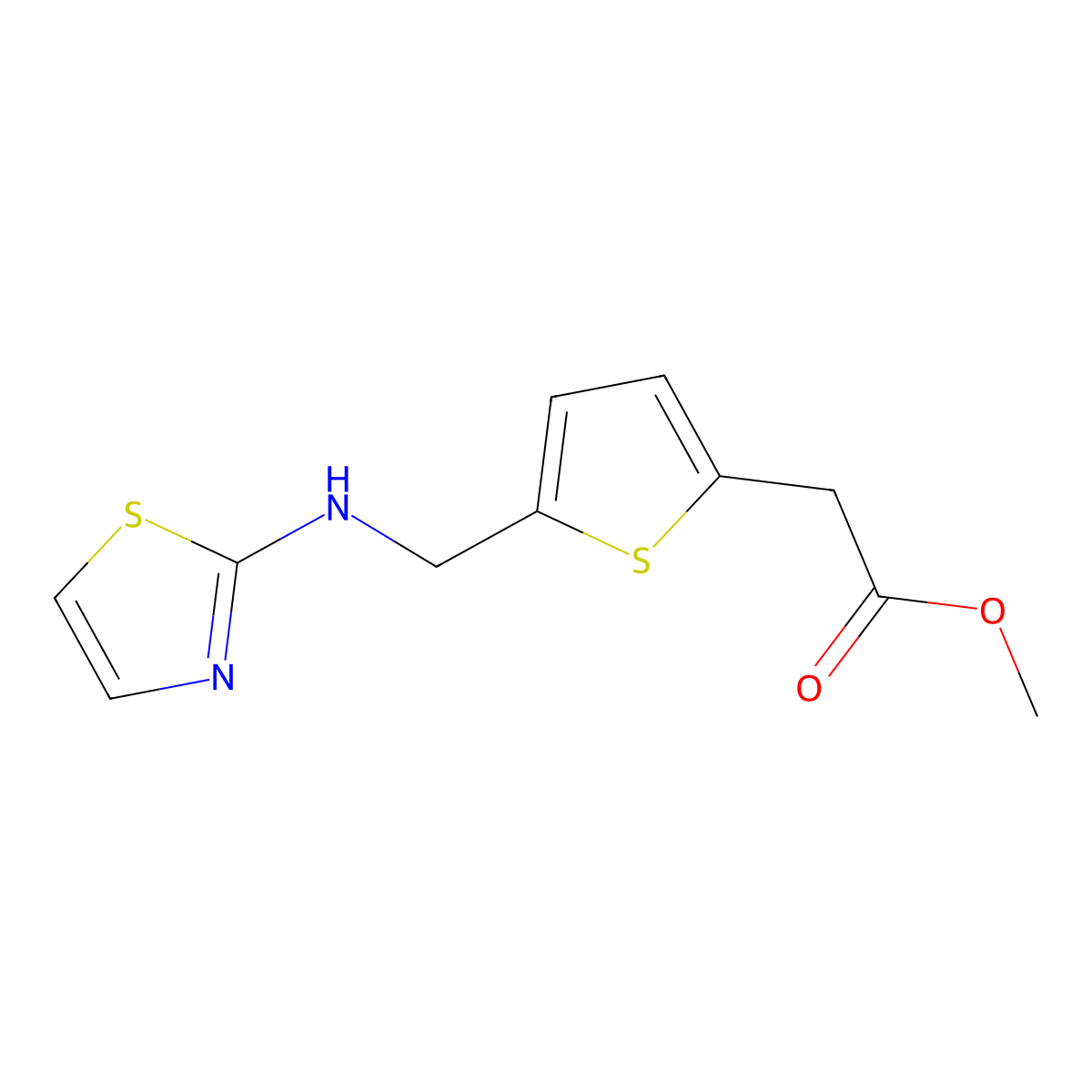 Methyl 2-(5-{[(1,3-thiazol-2-yl)amino]methyl}thiophen-2-yl)acetate molecular structure, CAS 1550838-17-9