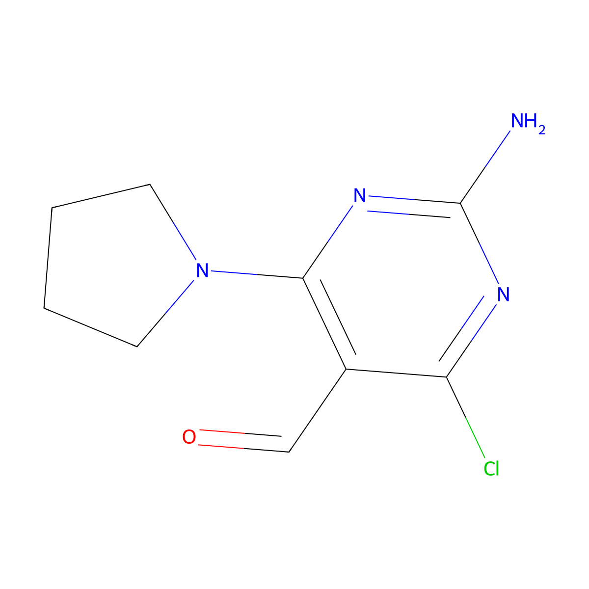 2-Amino-4-chloro-6-(pyrrolidin-1-yl)pyrimidine-5-carbaldehyde molecular structure, CAS 155087-33-5