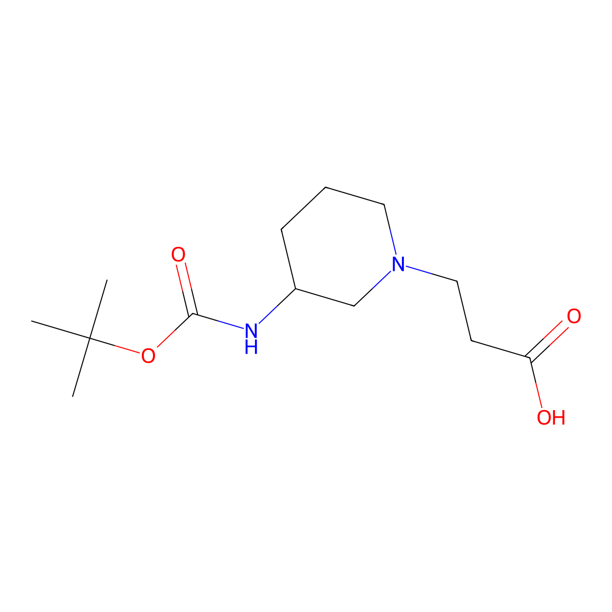 3-(3-{[(Tert-butoxy)carbonyl]amino}piperidin-1-yl)propanoic acid molecular structure, CAS 1550950-53-2