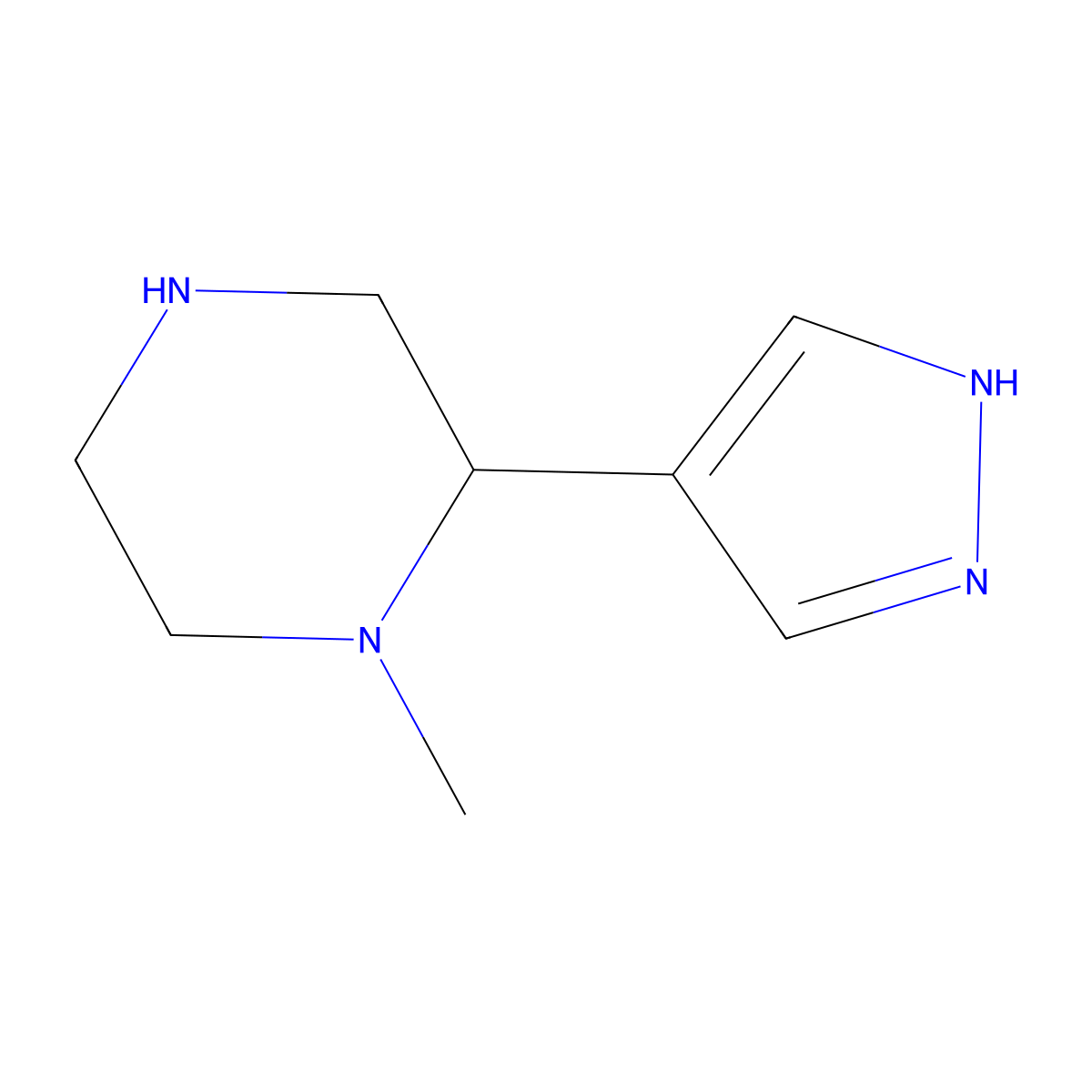 1-methyl-2-(1H-pyrazol-4-yl)piperazine molecular structure, CAS 1550959-29-9