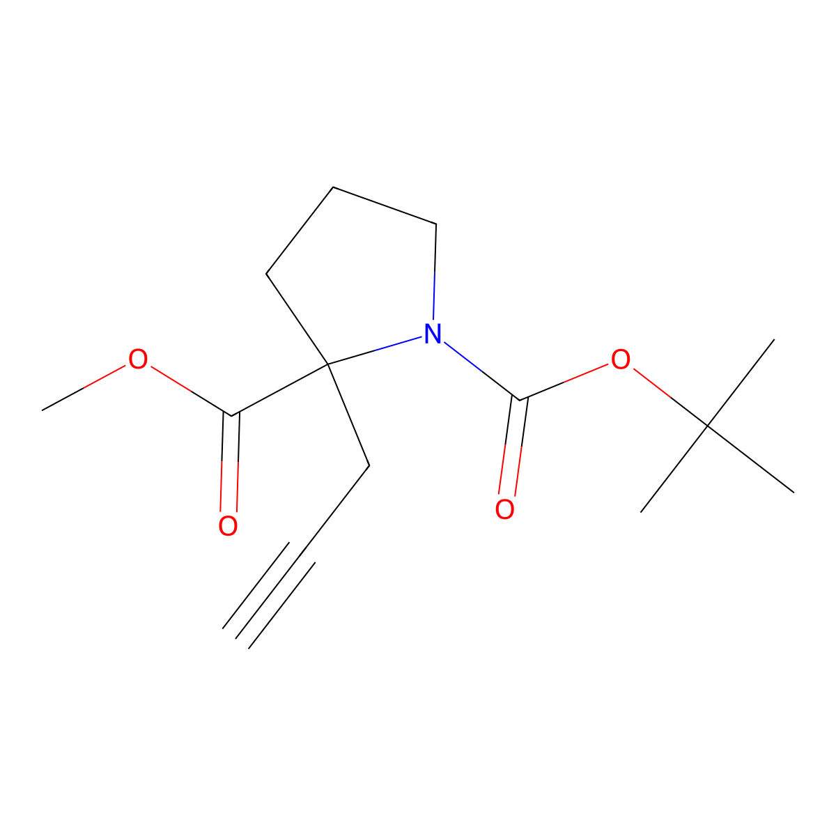 1-Tert-butyl 2-methyl 2-(prop-2-yn-1-yl)pyrrolidine-1,2-dicarboxylate molecular structure, CAS 1551051-07-0
