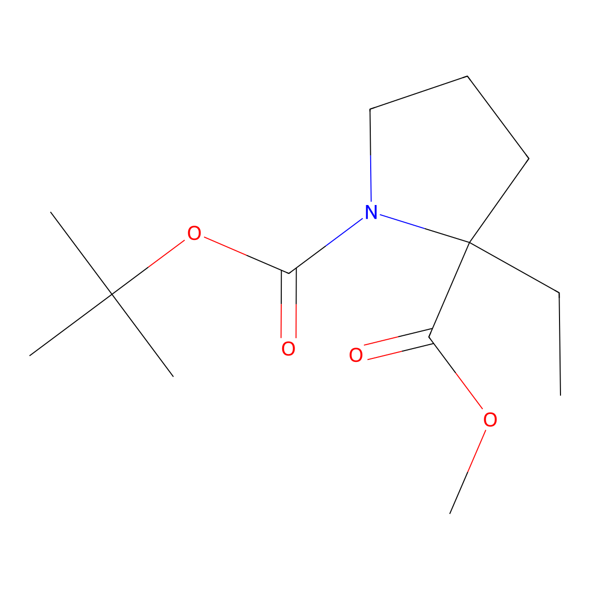1-tert-Butyl 2-methyl 2-ethylpyrrolidine-1,2-dicarboxylate molecular structure, CAS 1551051-10-5