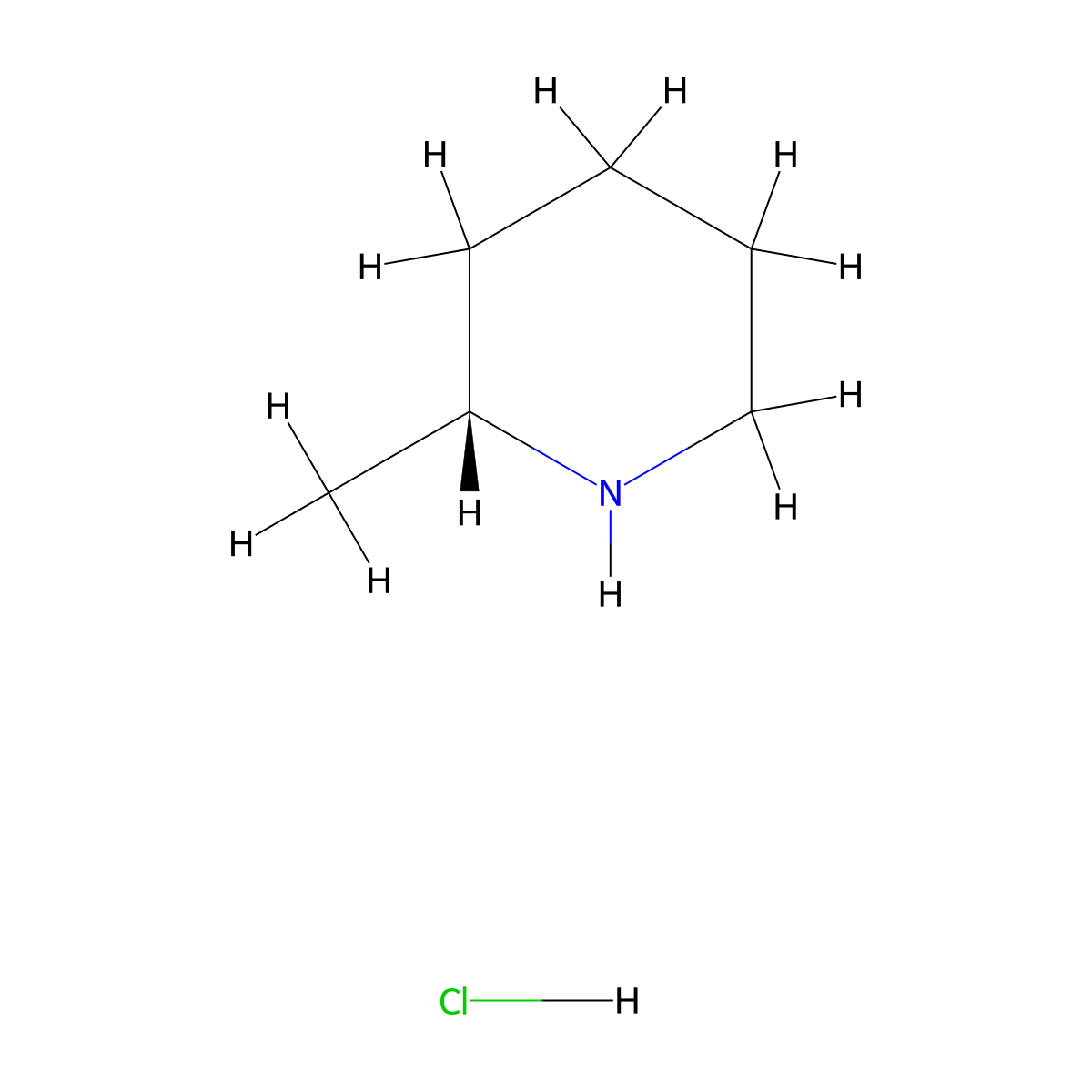 (2R)-2-methylpiperidine hydrochloride molecular structure, CAS 155106-16-4
