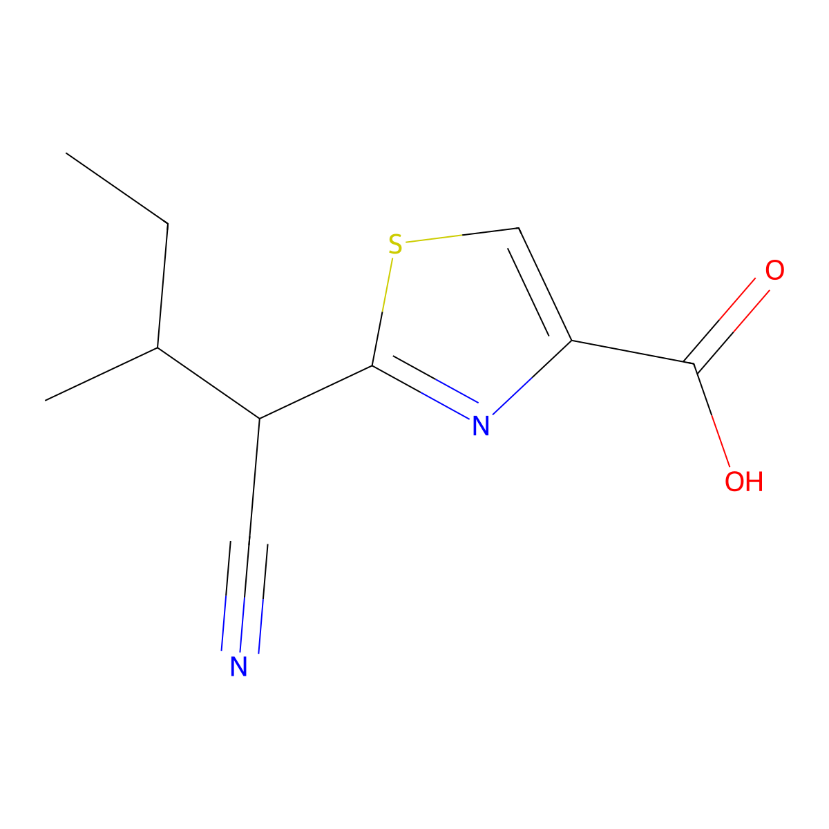 2-(1-Cyano-2-methylbutyl)-1,3-thiazole-4-carboxylic acid molecular structure, CAS 1551131-41-9