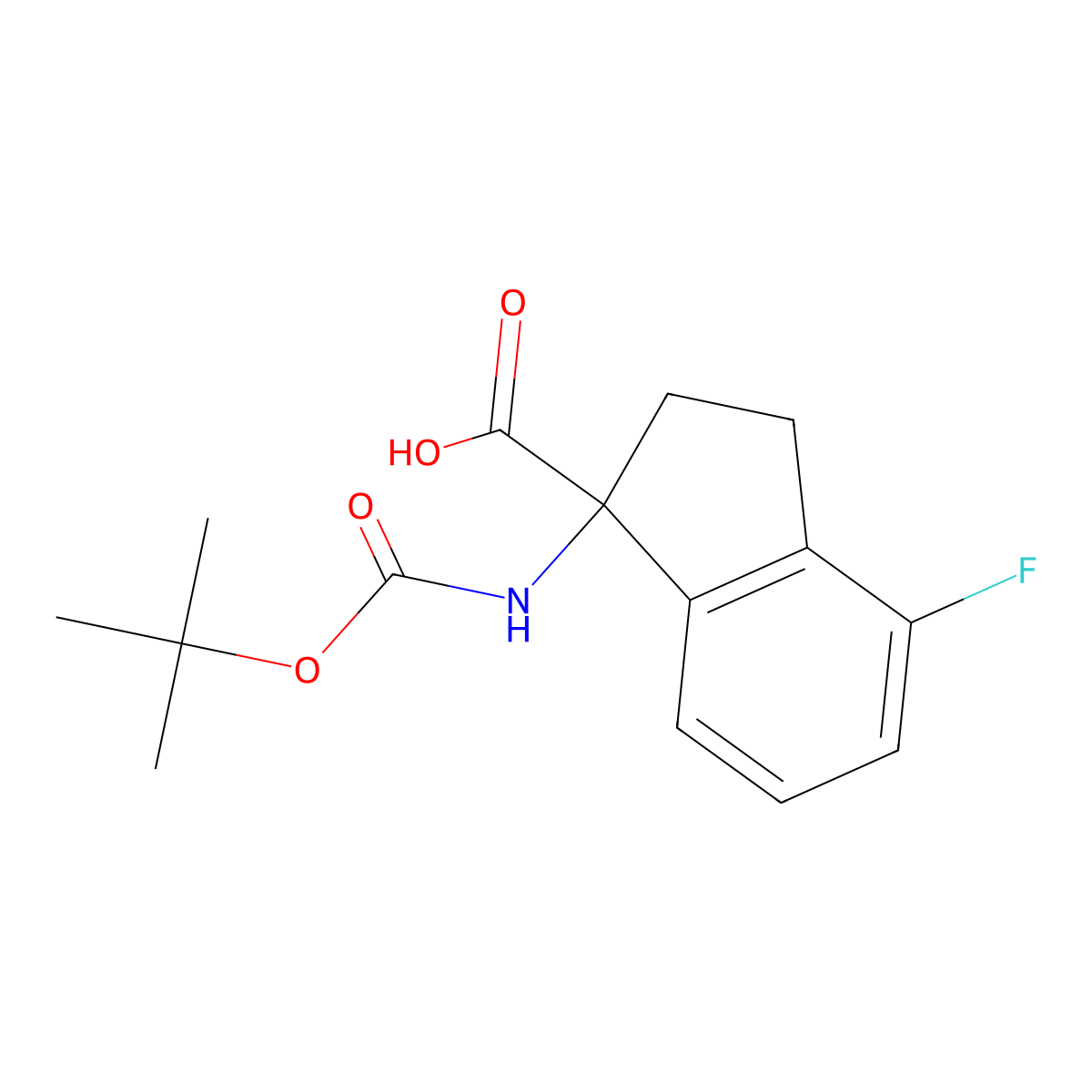1-((Tert-butoxycarbonyl)amino)-4-fluoro-2,3-dihydro-1H-indene-1-carboxylic acid molecular structure, CAS 1551287-44-5