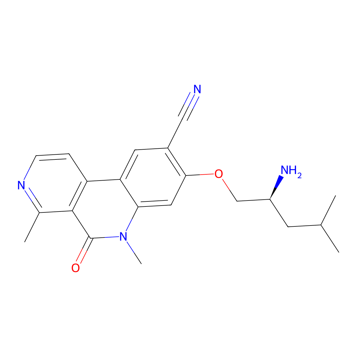 (S)-8-((2-amino-4-methylpentyl)oxy)-4,6-dimethyl-5-oxo-5,6-dihydrobenzo[c][2,7]naphthyridine-9-carbonitrile molecular structure, CAS 1551403-51-0
