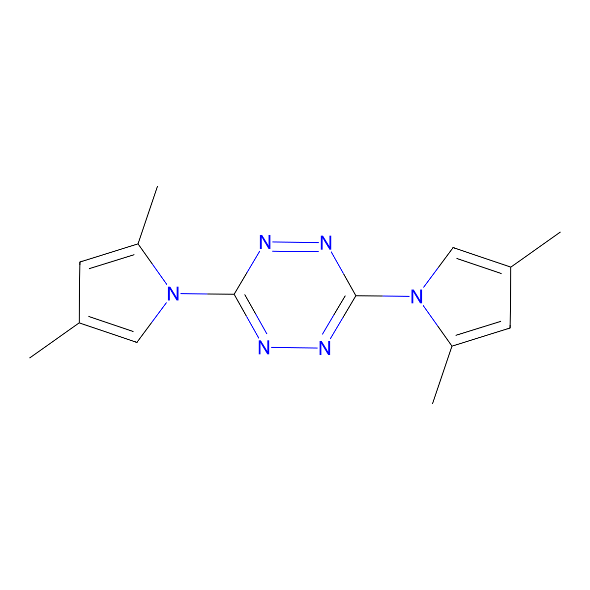 3,6-Bis(2,4-dimethyl-1H-pyrrol-1-yl)-1,2,4,5-tetrazine molecular structure, CAS 1551432-13-3