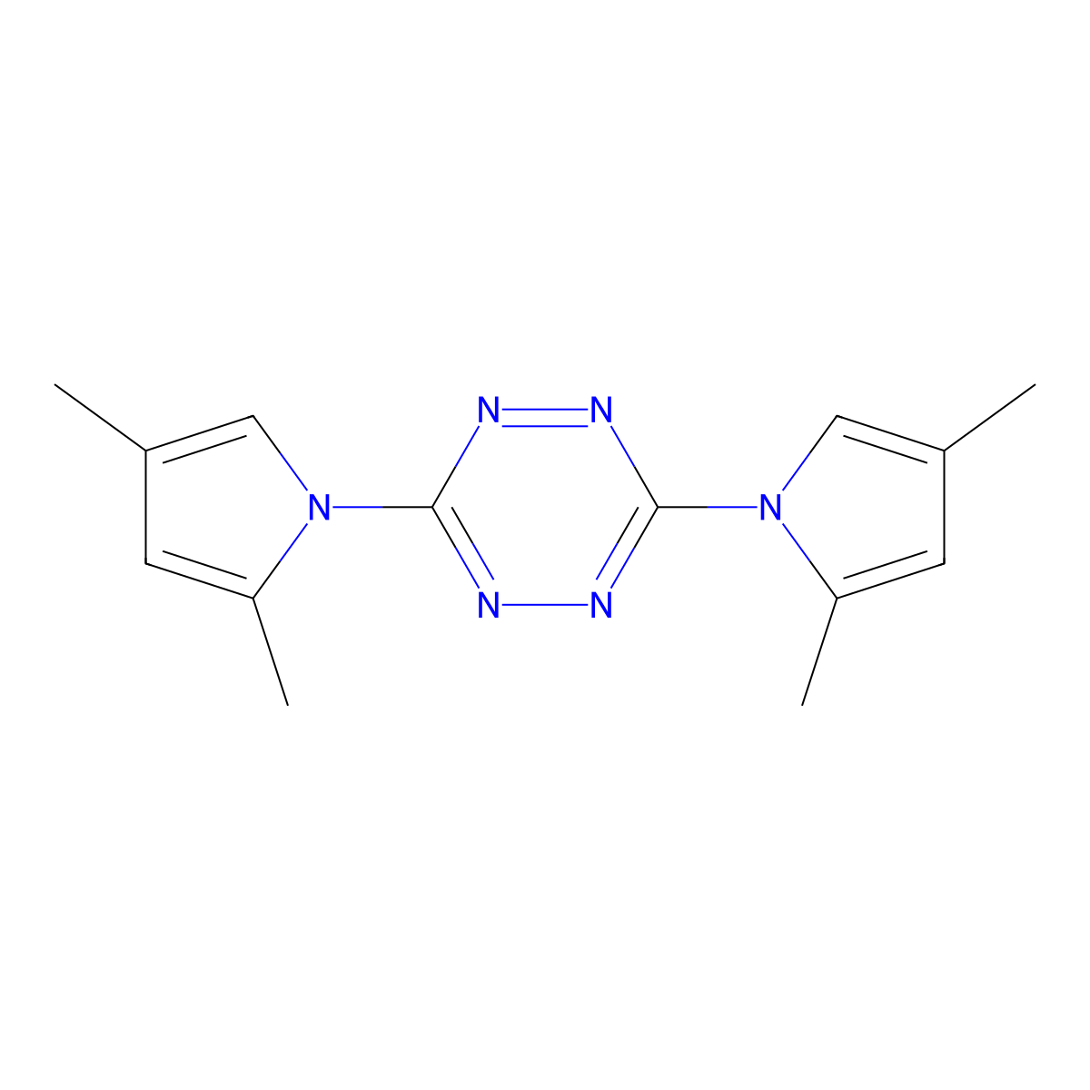 3,6-Bis(2,4-dimethyl-1H-pyrrol-1-yl)-1,2,4,5-tetrazine molecular structure, CAS 1551432-13-3