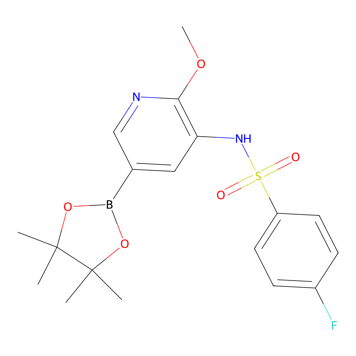 4-fluoro-N-(2-methoxy-5-(4,4,5,5-tetramethyl-1,3,2-dioxaborolan-2-yl)pyridin-3-yl)benzenesulfonamide molecular structure, CAS 1551454-98-8