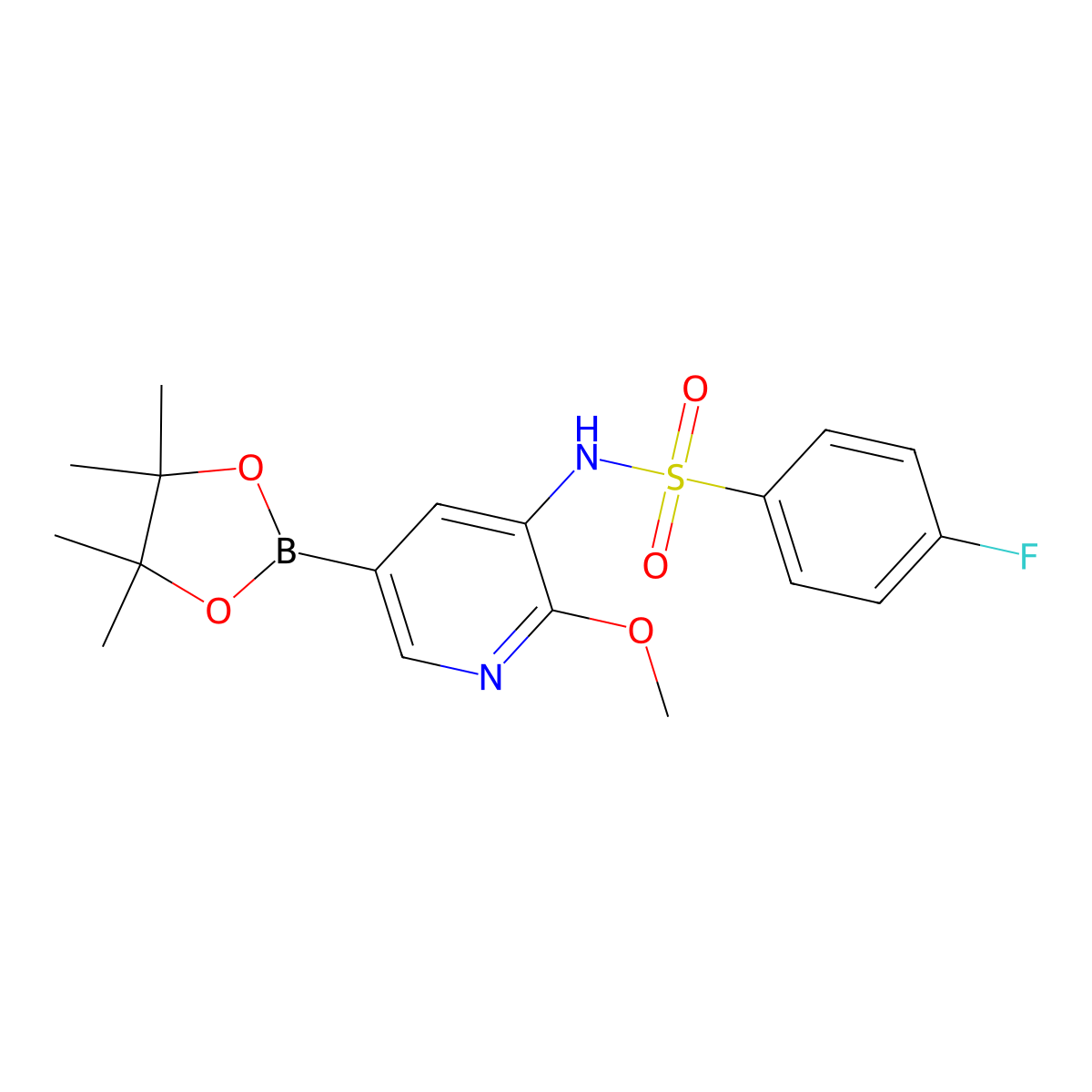 4-fluoro-N-(2-methoxy-5-(4,4,5,5-tetramethyl-1,3,2-dioxaborolan-2-yl)pyridin-3-yl)benzenesulfonamide molecular structure, CAS 1551454-98-8