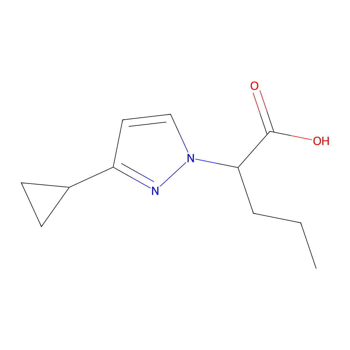 2-(3-cyclopropyl-1H-pyrazol-1-yl)pentanoic acid molecular structure, CAS 1551466-93-3