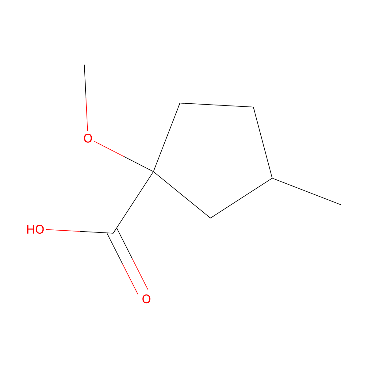 1-Methoxy-3-methylcyclopentane-1-carboxylic acid molecular structure, CAS 1551474-54-4