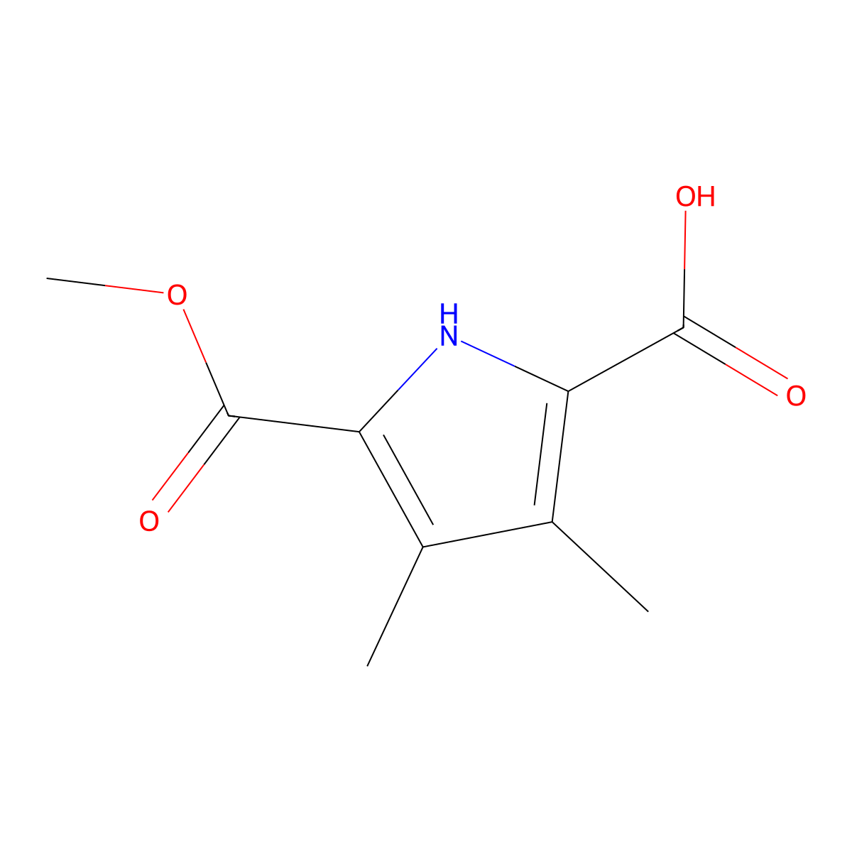 5-(methoxycarbonyl)-3,4-dimethyl-1H-pyrrole-2-carboxylic acid molecular structure, CAS 1551615-07-6