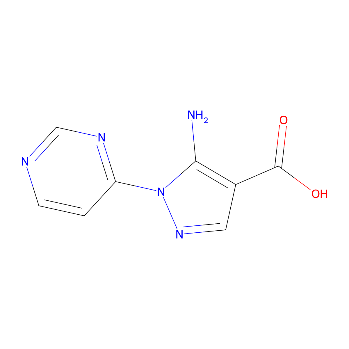 5-amino-1-(pyrimidin-4-yl)-1H-pyrazole-4-carboxylic acid molecular structure, CAS 1551651-35-4