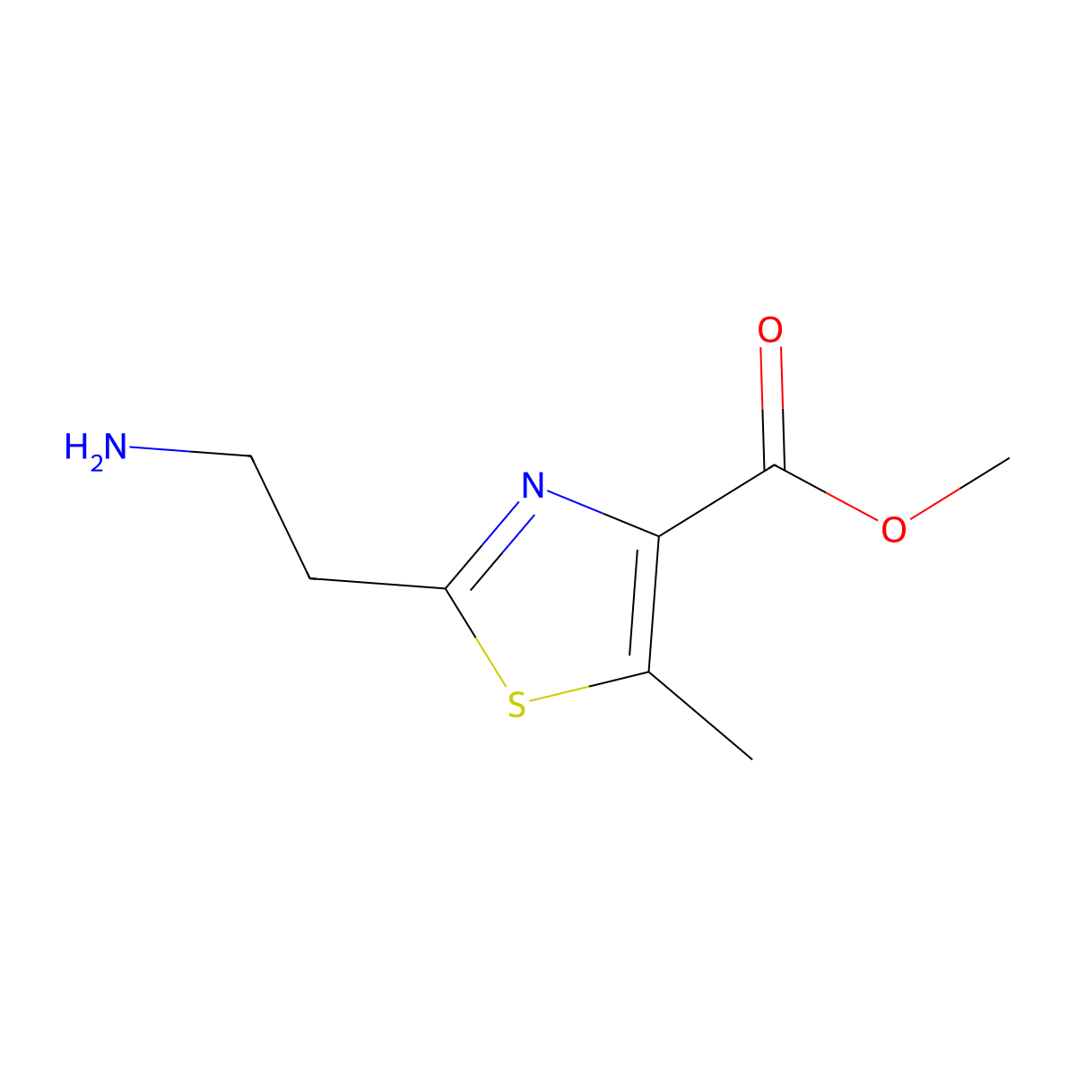 Methyl 2-(2-aminoethyl)-5-methyl-1,3-thiazole-4-carboxylate molecular structure, CAS 1551672-41-3