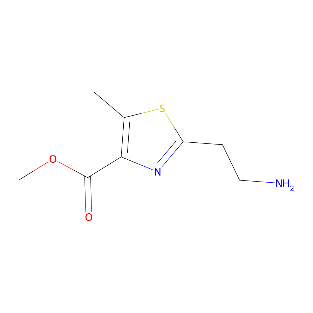 Methyl 2-(2-aminoethyl)-5-methyl-1,3-thiazole-4-carboxylate molecular structure, CAS 1551672-41-3