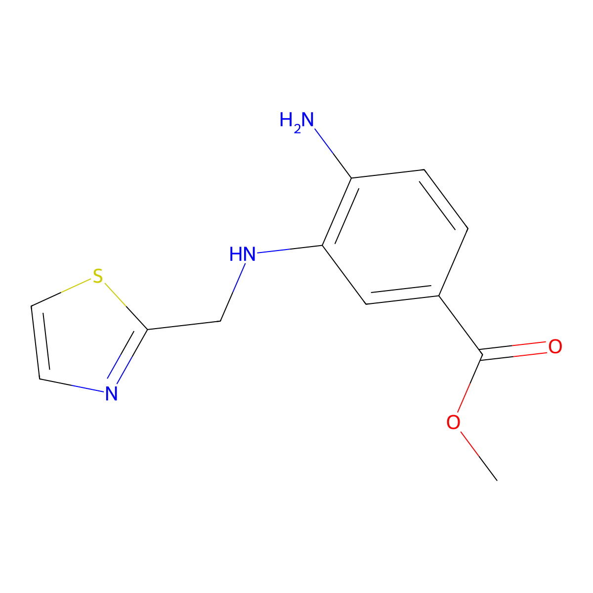 Methyl 4-amino-3-{[(1,3-thiazol-2-yl)methyl]amino}benzoate molecular structure, CAS 1551769-81-3