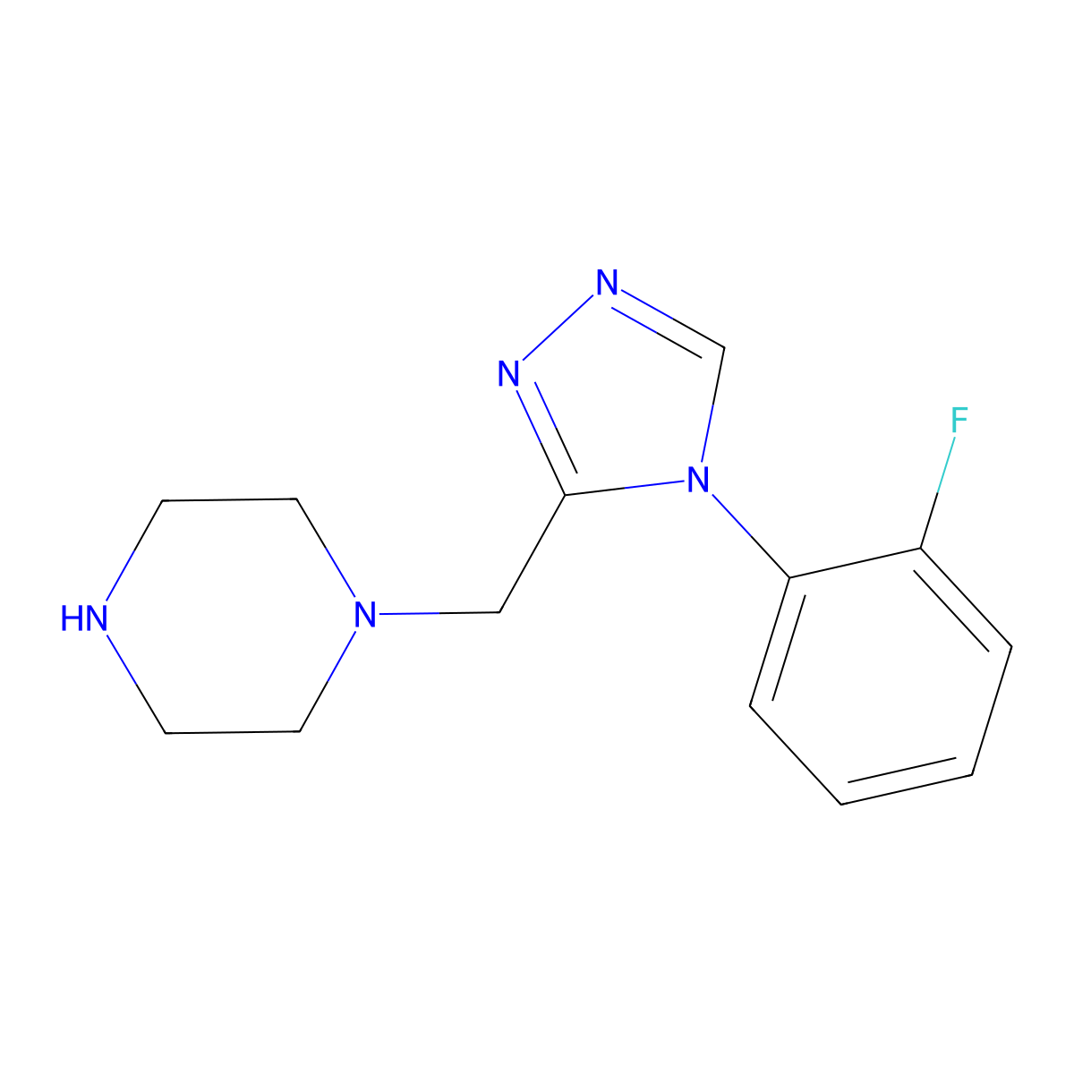 1-{[4-(2-fluorophenyl)-4H-1,2,4-triazol-3-yl]methyl}piperazine molecular structure, CAS 1551867-45-8