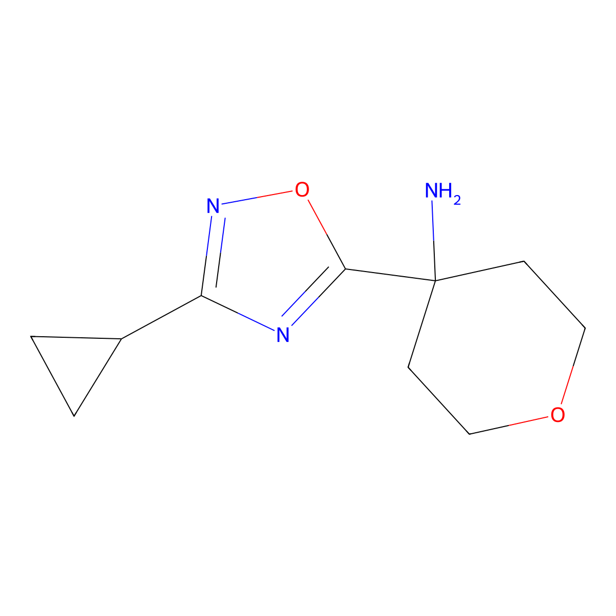 4-(3-Cyclopropyl-1,2,4-oxadiazol-5-yl)oxan-4-amine molecular structure, CAS 1552026-59-1
