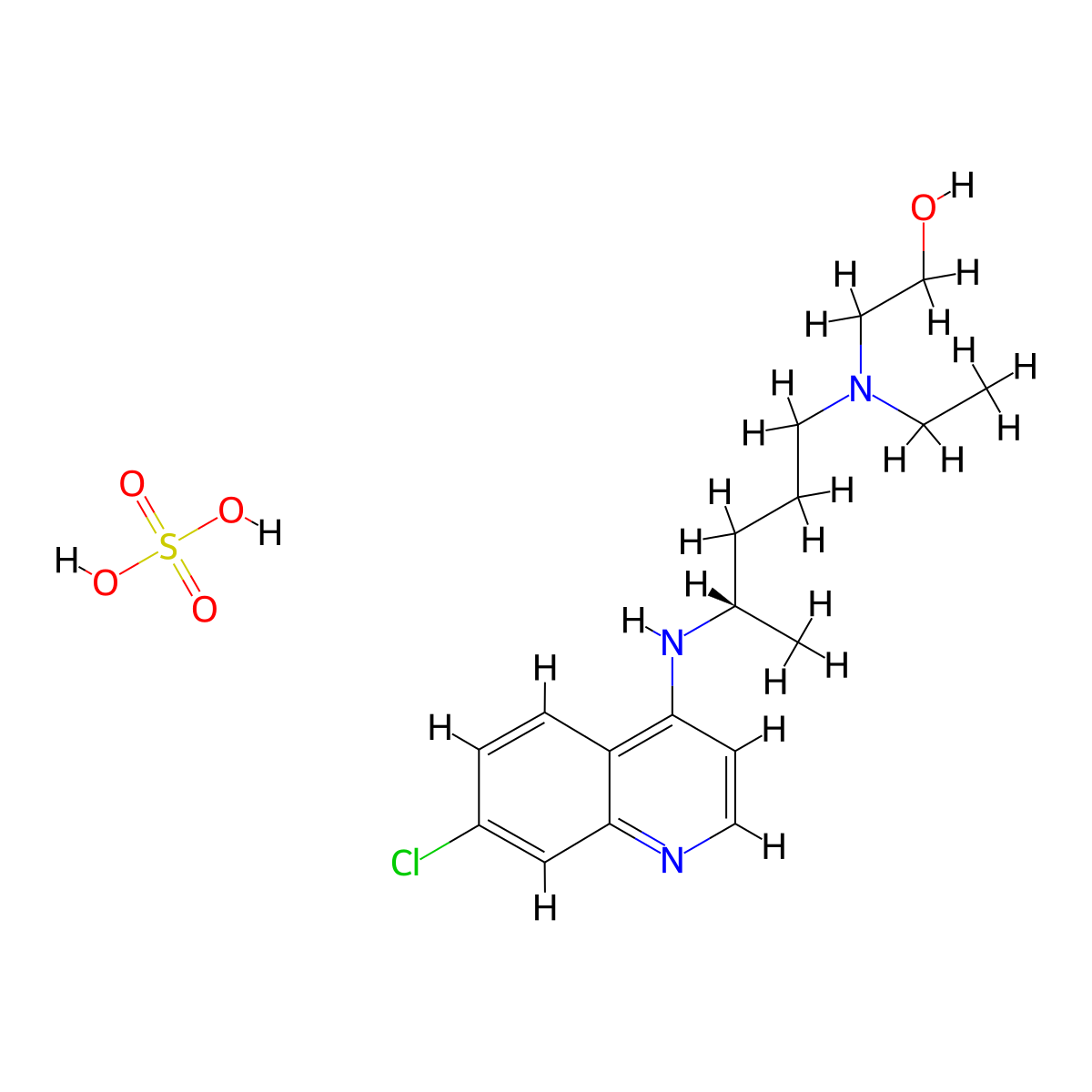2-[[(4S)-4-[(7-chloro-4-quinolinyl)amino]pentyl]ethylamino]-ethanol, monosulfate molecular structure, CAS 155204-09-4