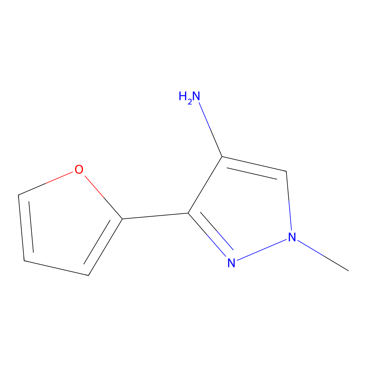 3-(furan-2-yl)-1-methyl-1H-pyrazol-4-amine molecular structure, CAS 1552050-81-3