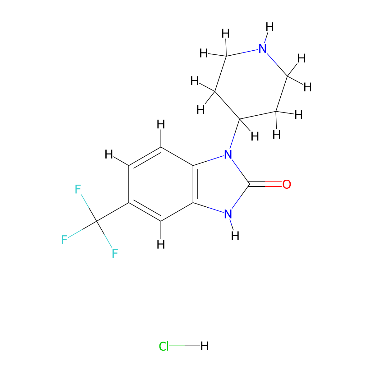 1-(piperidin-4-yl)-5-(trifluoromethyl)-2,3-dihydro-1H-1,3-benzodiazol-2-one hydrochloride molecular structure, CAS 1552088-16-0