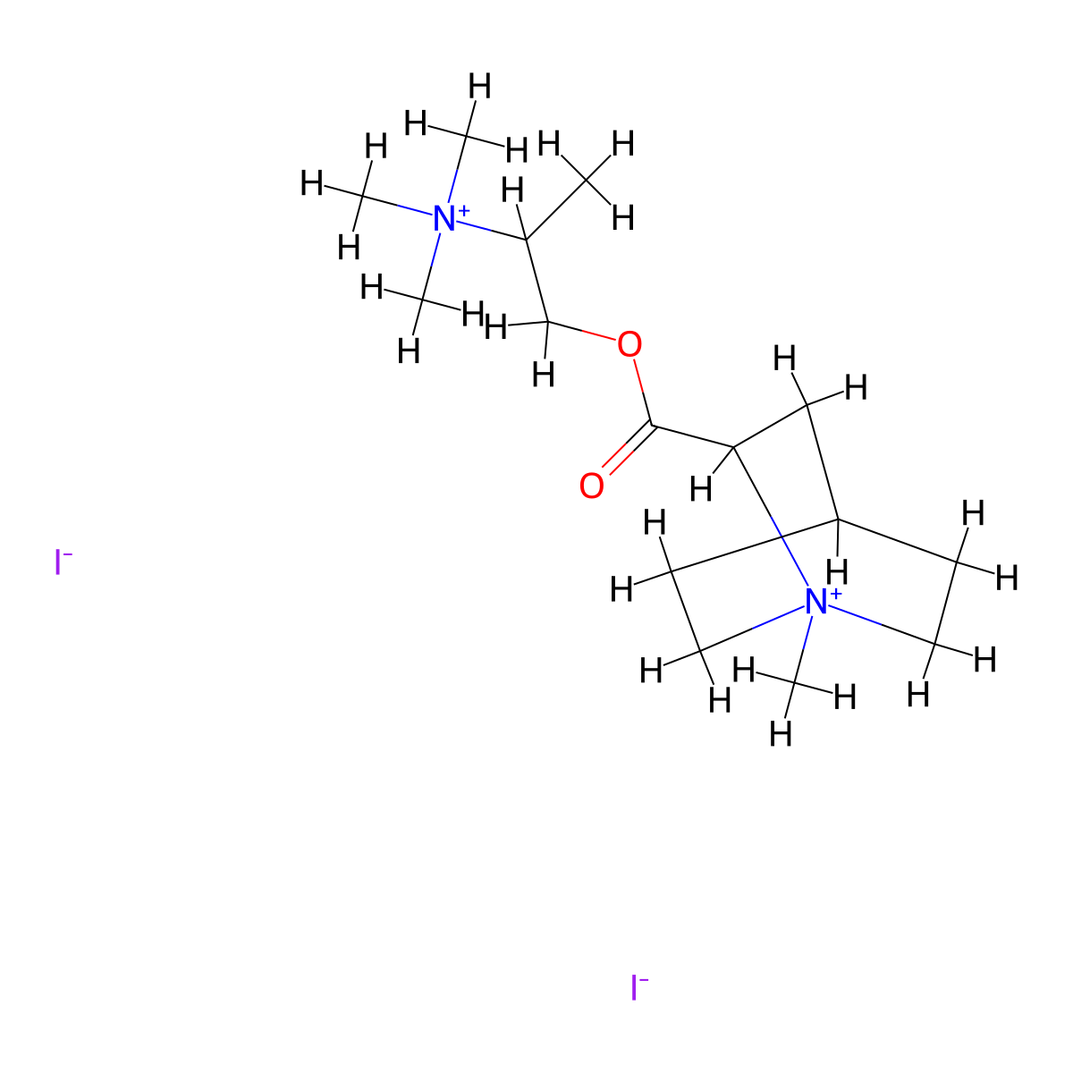 Quinuclidinium, 2-carboxy-1-methyl-, iodide, ester with (2-hydroxy-1-methylethyl)trimethylammonium iodide molecular structure, CAS 15521-07-0