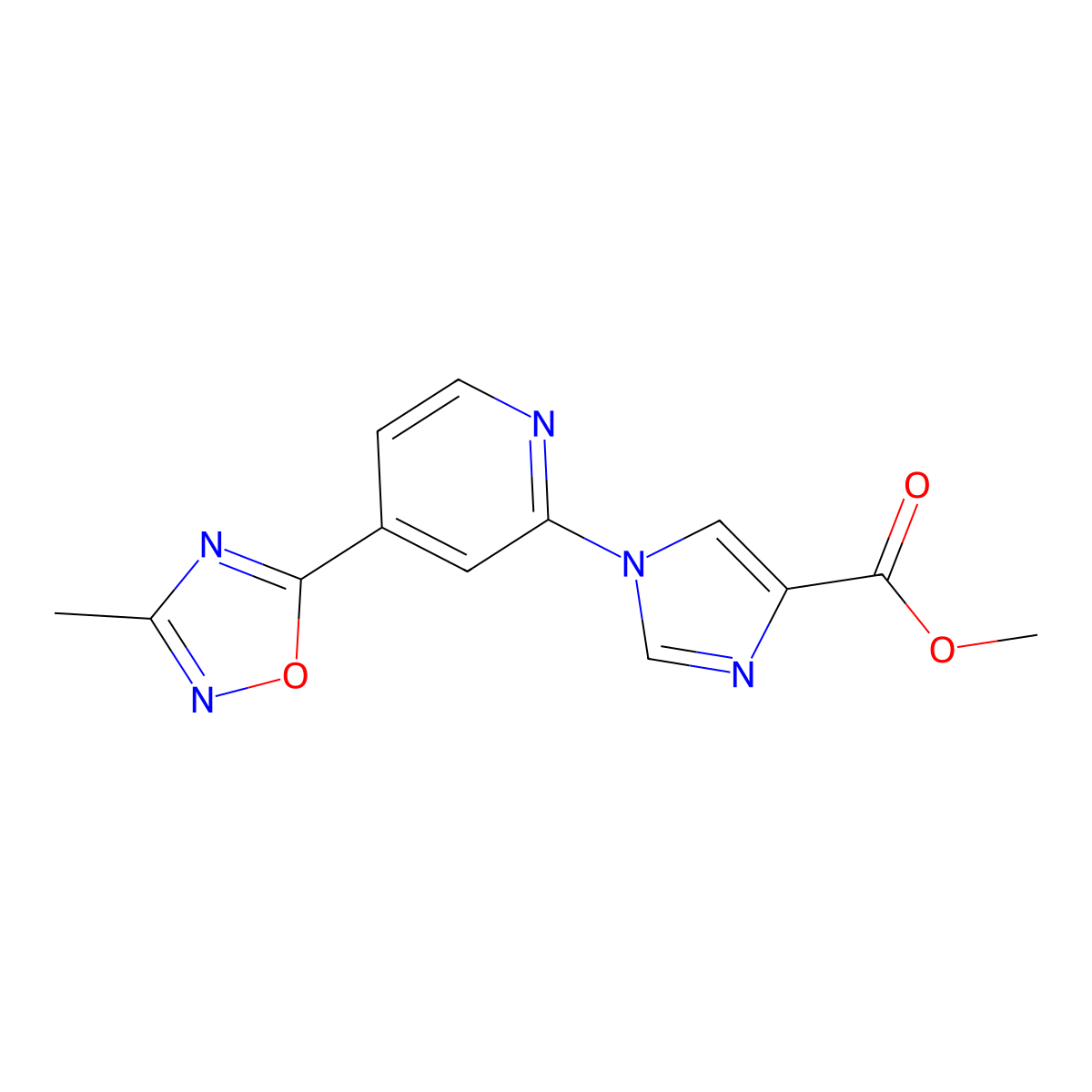 methyl 1-[4-(3-methyl-1,2,4-oxadiazol-5-yl)pyridin-2-yl]-1H-imidazole-4-carboxylate molecular structure, CAS 1552152-60-9