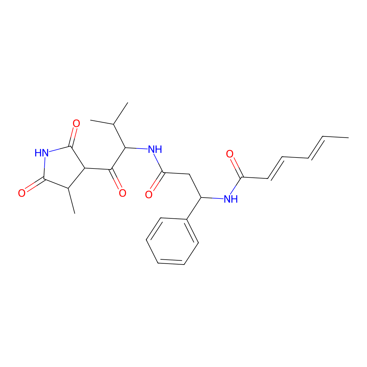 N-[(1R)-3-[[3-methyl-1-[(3S,4S)-4-methyl-2,5-dioxopyrrolidin-3-yl]-1-oxobutan-2-yl]amino]-3-oxo-1-phenylpropyl]hexa-2,4-dienamide molecular structure, CAS 155233-31-1
