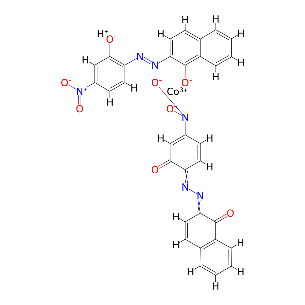 Cobaltate(1-), bis(2-(2-(2-(hydroxy-kappaO)-4-nitrophenyl)diazenyl-kappaN1)-1-naphthalenolato(2-)-kappaO)-, hydrogen (1:1) molecular structure, CAS 15525-22-1