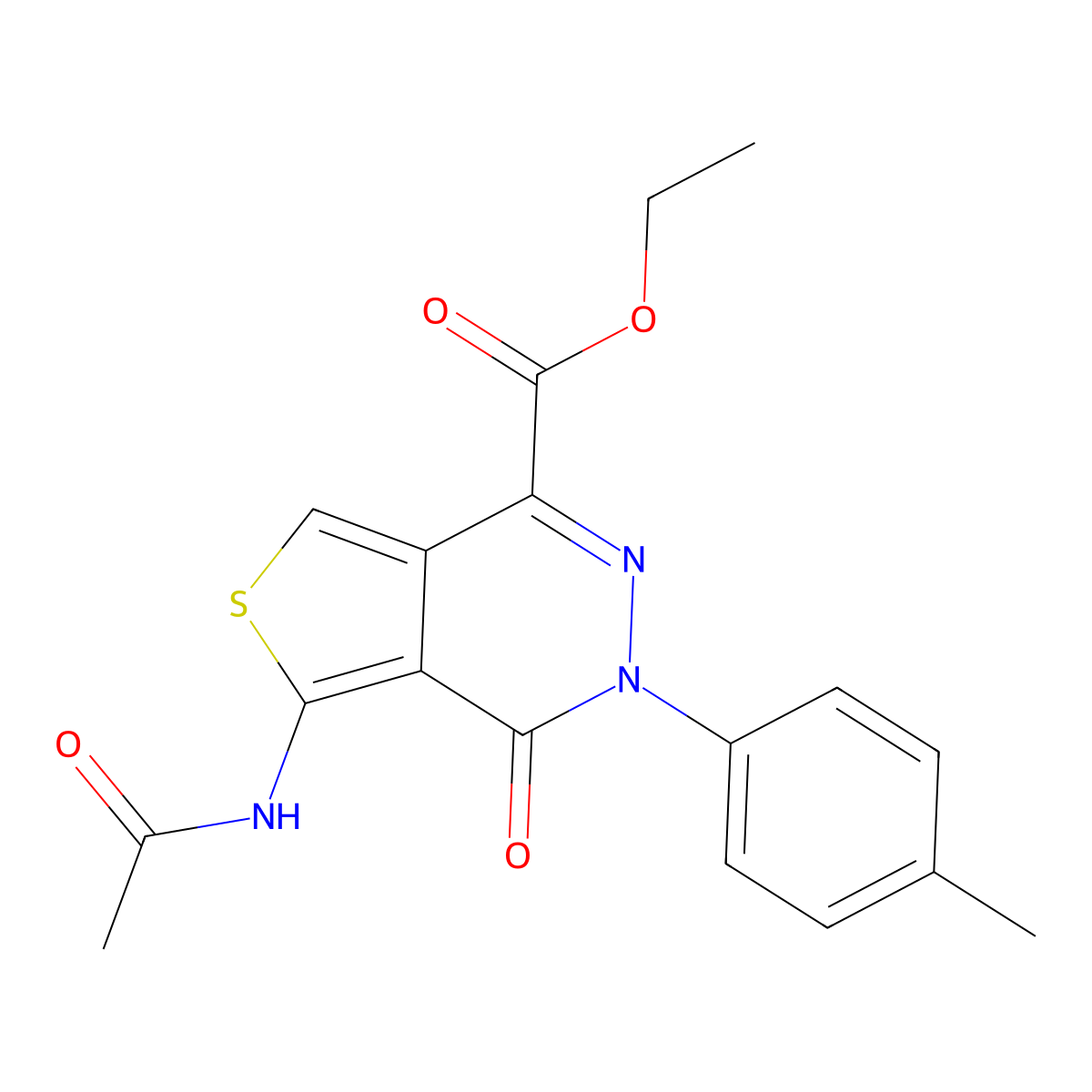 Ethyl 5-acetamido-4-oxo-3-(p-tolyl)-3,4-dihydrothieno[3,4-d]pyridazine-1-carboxylate molecular structure, CAS 155260-05-2
