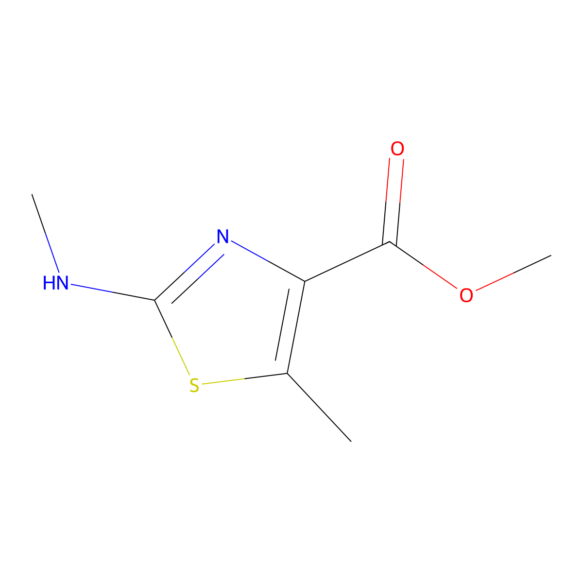 Methyl 5-methyl-2-(methylamino)thiazole-4-carboxylate molecular structure, CAS 1552600-99-3