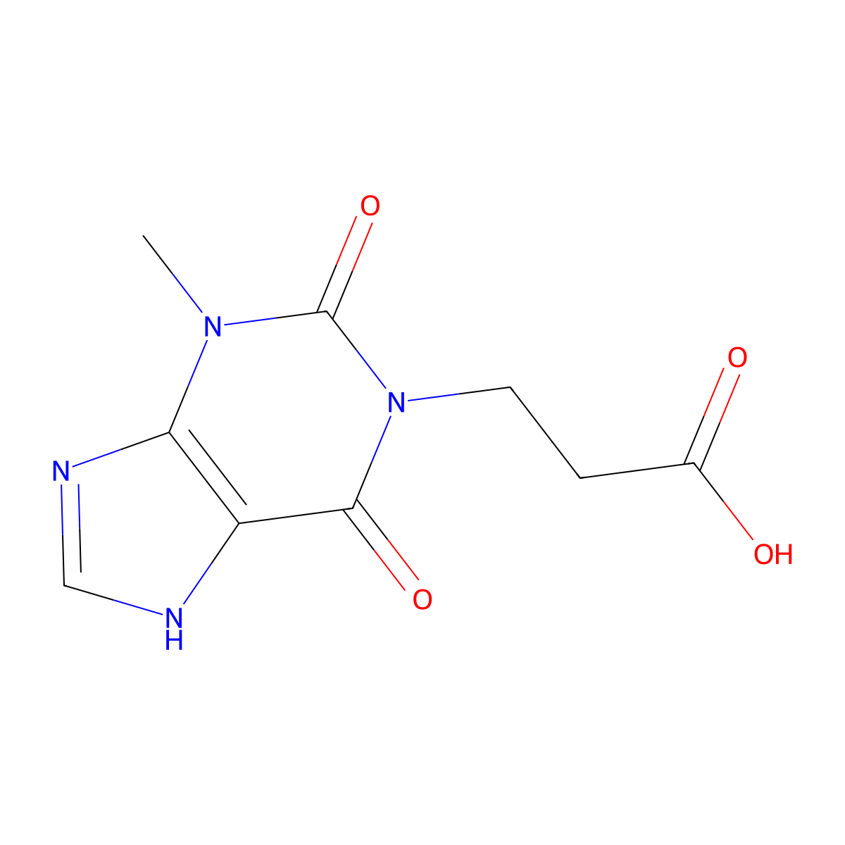 3-(3-methyl-2,6-dioxo-2,3,6,9-tetrahydro-1H-purin-1-yl)propanoic acid molecular structure, CAS 155266-44-7