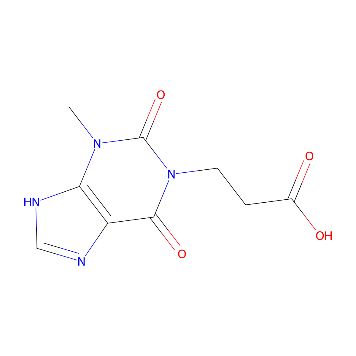 3-(3-methyl-2,6-dioxo-2,3,6,9-tetrahydro-1H-purin-1-yl)propanoic acid molecular structure, CAS 155266-44-7