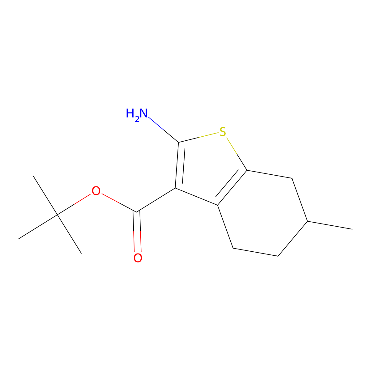 Tert-butyl 2-amino-6-methyl-4,5,6,7-tetrahydro-1-benzothiophene-3-carboxylate molecular structure, CAS 1552698-76-6
