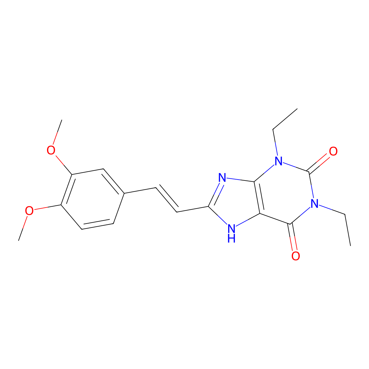 8-((1E)-2-(3,4-Dimethoxyphenyl)ethenyl)-1,3-diethyl-3,9-dihydro-1H-purine-2,6-dione molecular structure, CAS 155270-98-7
